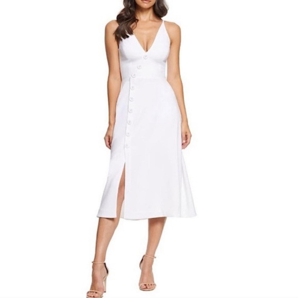 Dress The Population Emily off white A-line midi dress spaghetti straps size S.